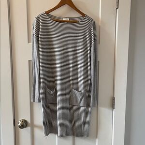 J. Jill Gray Striped Dress with pockets